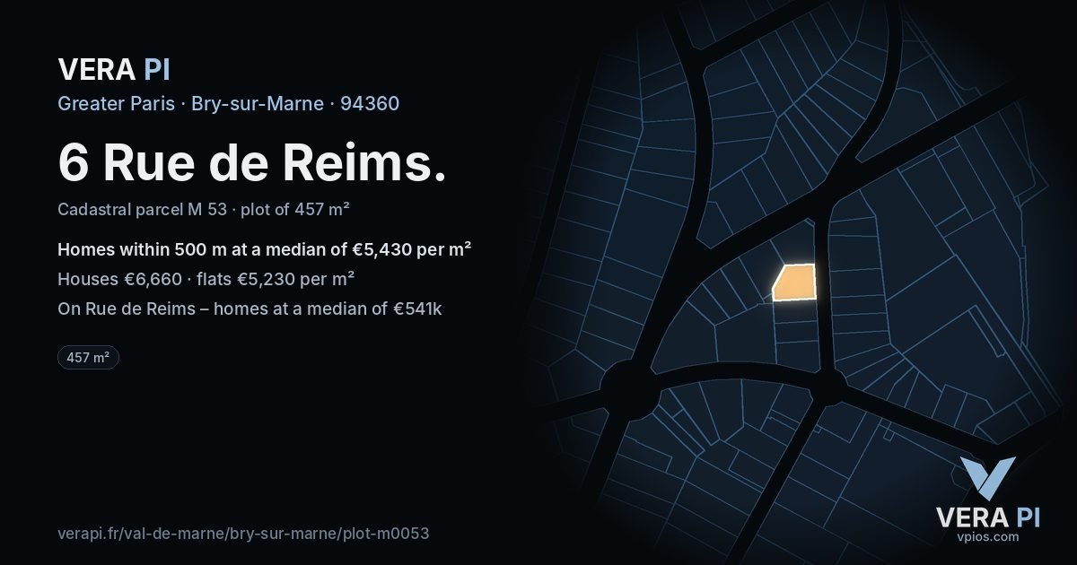 6 Rue de Reims, Bry-sur-Marne at night – the plot lit, the parcels around coloured by the prices near them