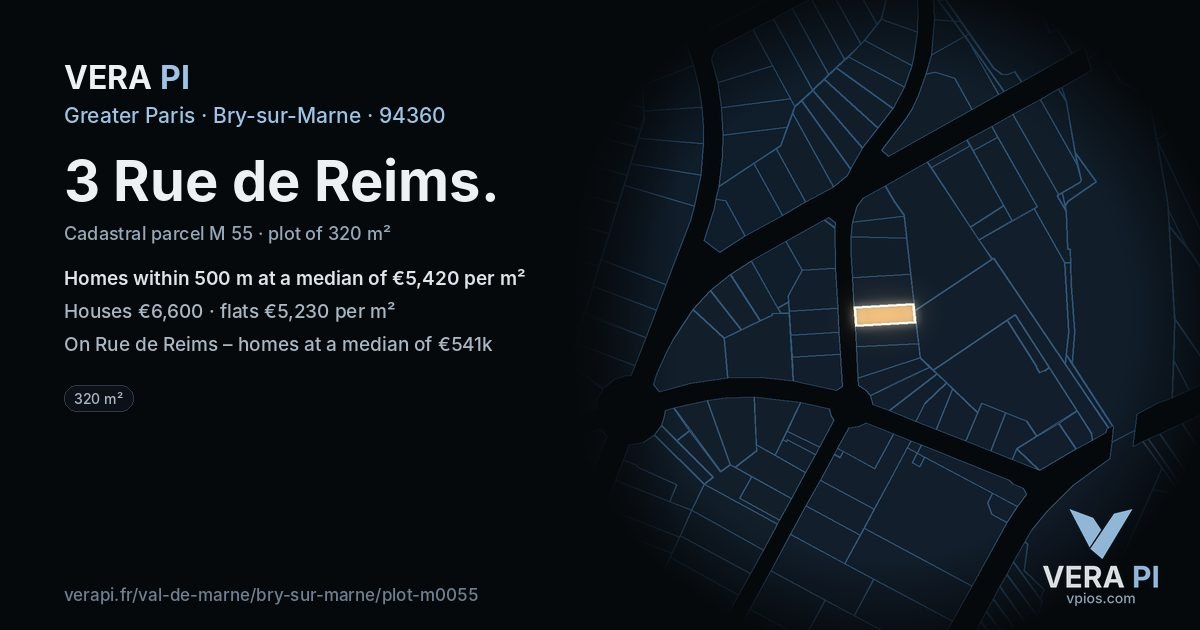 3 Rue de Reims, Bry-sur-Marne at night – the plot lit, the parcels around coloured by the prices near them
