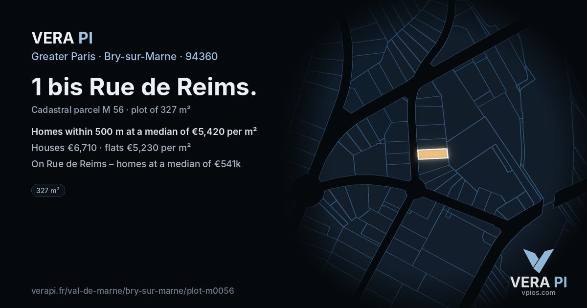 1 bis Rue de Reims, Bry-sur-Marne at night – the plot lit, the parcels around coloured by the prices near them