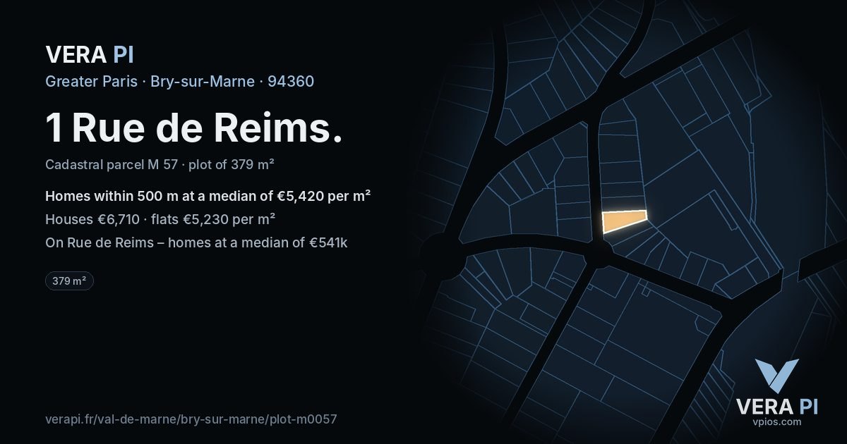 1 Rue de Reims, Bry-sur-Marne at night – the plot lit, the parcels around coloured by the prices near them