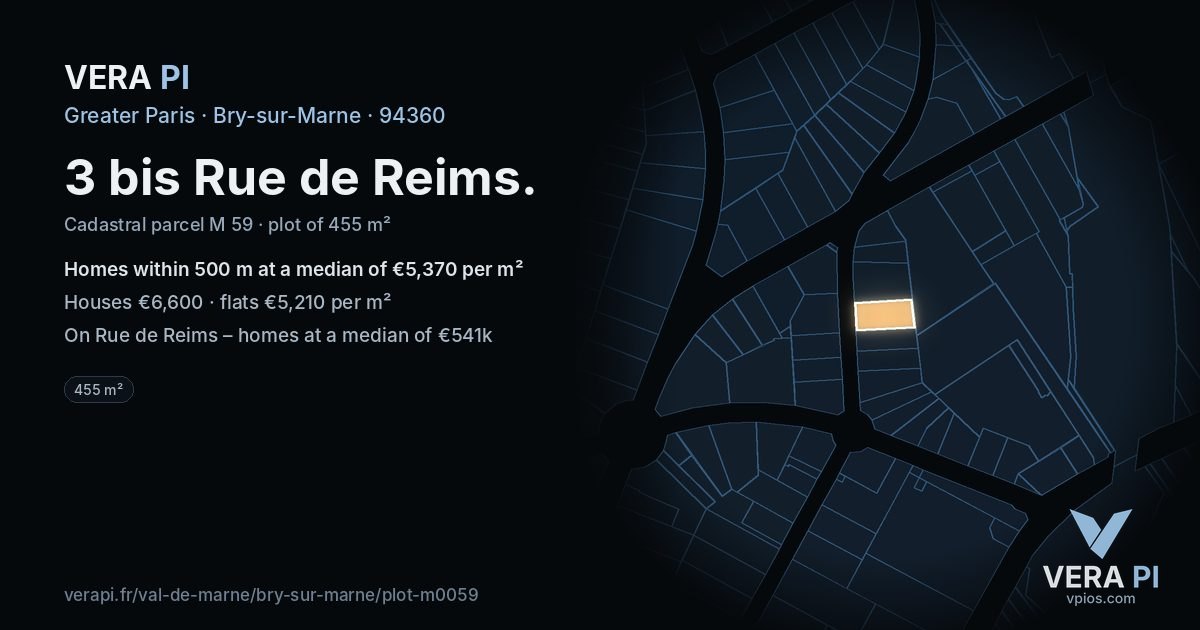 3 bis Rue de Reims, Bry-sur-Marne at night – the plot lit, the parcels around coloured by the prices near them