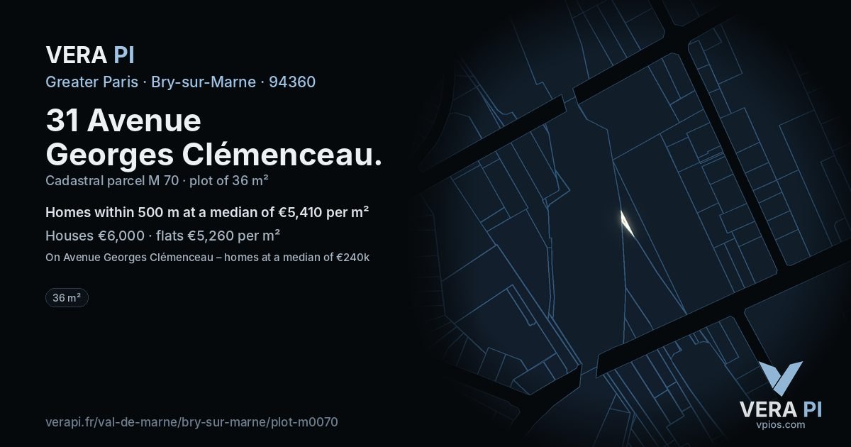 31 Avenue Georges Clémenceau, Bry-sur-Marne at night – the plot lit, the parcels around coloured by the prices near them