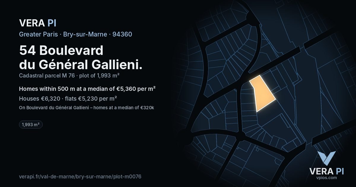 54 Boulevard du Général Gallieni, Bry-sur-Marne at night – the plot lit, the parcels around coloured by the prices near them