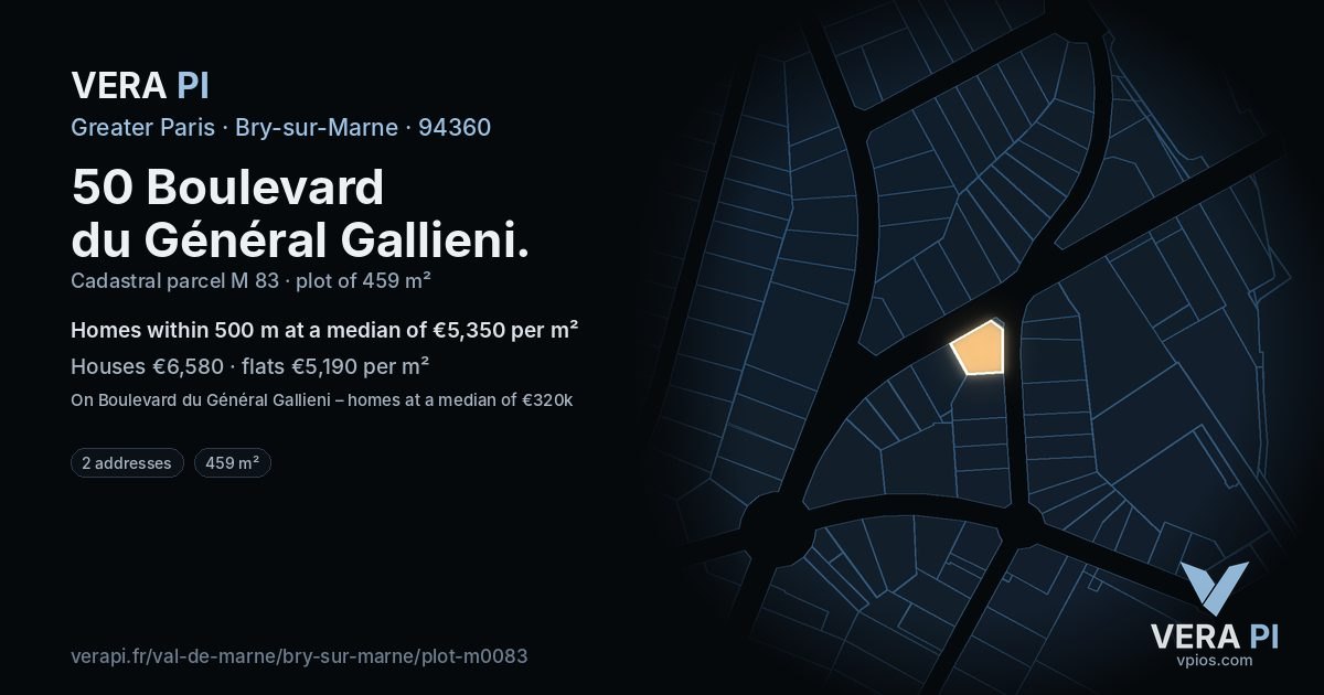 50 Boulevard du Général Gallieni, Bry-sur-Marne at night – the plot lit, the parcels around coloured by the prices near them