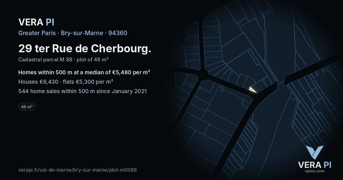 29 ter Rue de Cherbourg, Bry-sur-Marne at night – the plot lit, the parcels around coloured by the prices near them