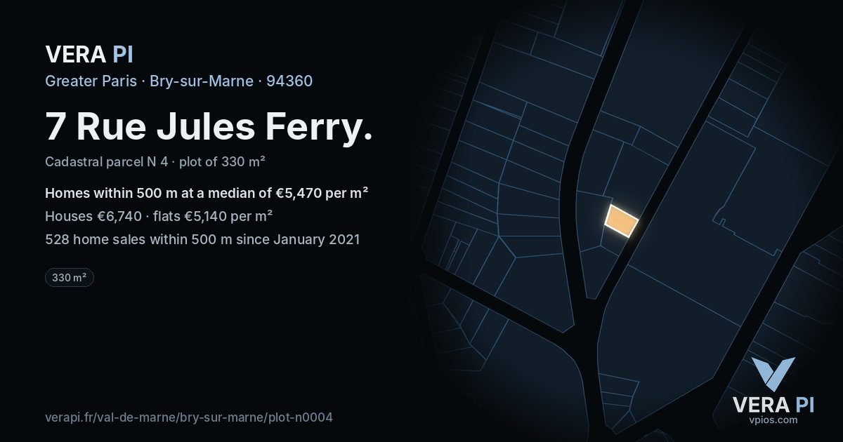 7 Rue Jules Ferry, Bry-sur-Marne at night – the plot lit, the parcels around coloured by the prices near them