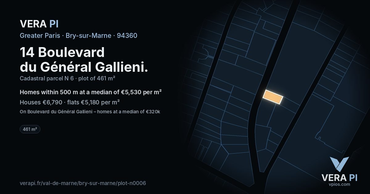 14 Boulevard du Général Gallieni, Bry-sur-Marne at night – the plot lit, the parcels around coloured by the prices near them