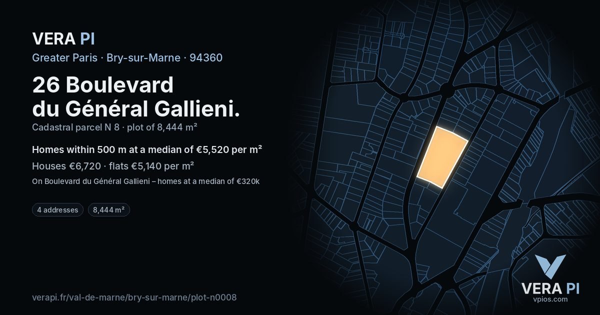 26 Boulevard du Général Gallieni, Bry-sur-Marne at night – the plot lit, the parcels around coloured by the prices near them