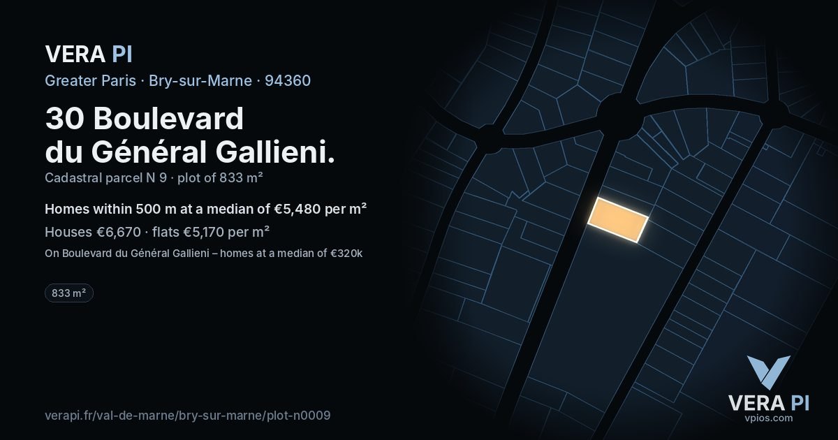 30 Boulevard du Général Gallieni, Bry-sur-Marne at night – the plot lit, the parcels around coloured by the prices near them