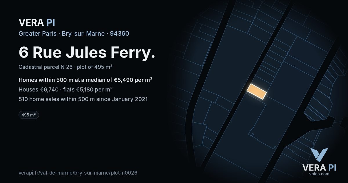 6 Rue Jules Ferry, Bry-sur-Marne at night – the plot lit, the parcels around coloured by the prices near them