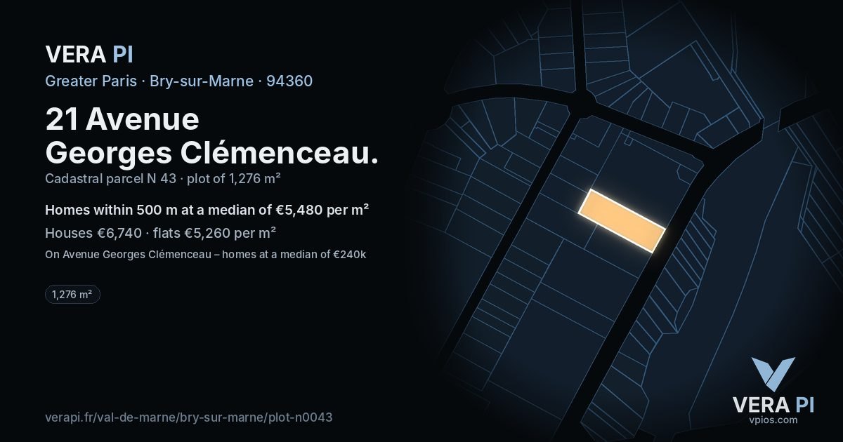 21 Avenue Georges Clémenceau, Bry-sur-Marne at night – the plot lit, the parcels around coloured by the prices near them
