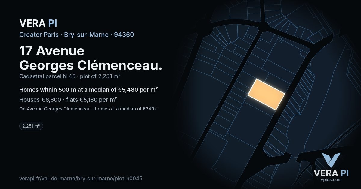 17 Avenue Georges Clémenceau, Bry-sur-Marne at night – the plot lit, the parcels around coloured by the prices near them