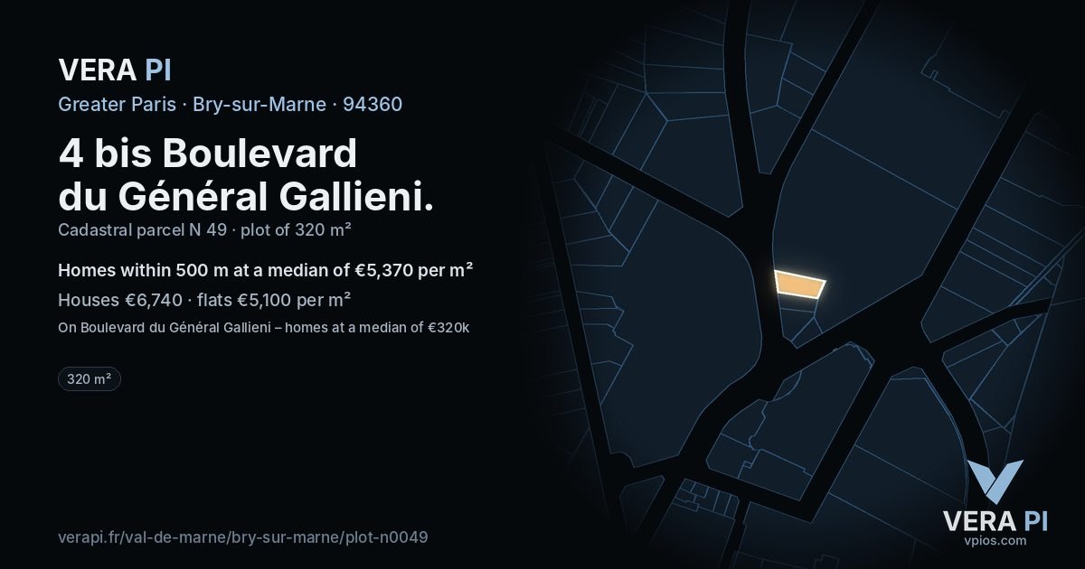 4 bis Boulevard du Général Gallieni, Bry-sur-Marne at night – the plot lit, the parcels around coloured by the prices near them