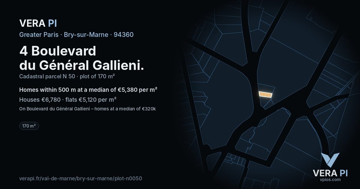 4 Boulevard du Général Gallieni, Bry-sur-Marne at night – the plot lit, the parcels around coloured by the prices near them