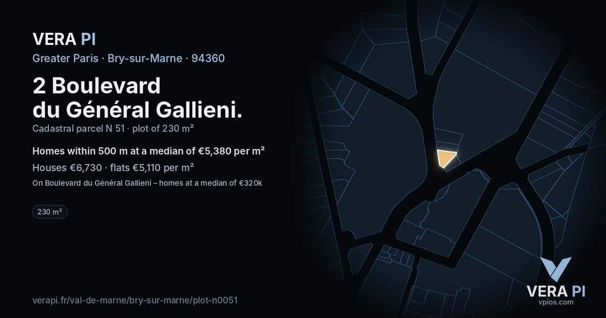 2 Boulevard du Général Gallieni, Bry-sur-Marne at night – the plot lit, the parcels around coloured by the prices near them
