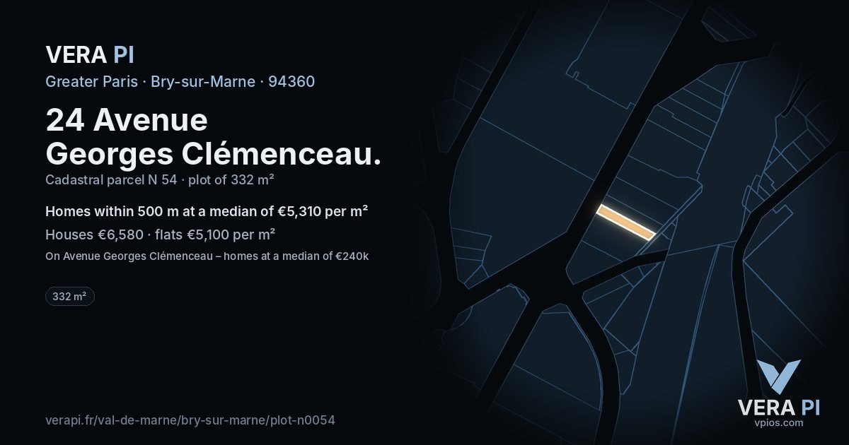 24 Avenue Georges Clémenceau, Bry-sur-Marne at night – the plot lit, the parcels around coloured by the prices near them