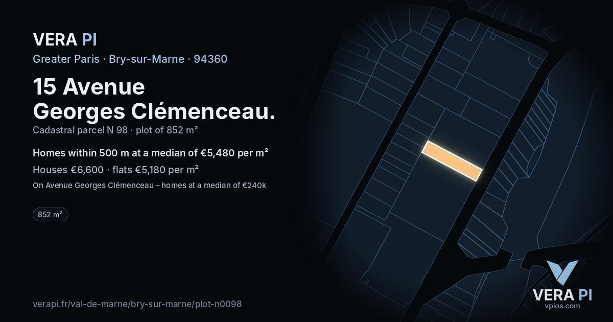 15 Avenue Georges Clémenceau, Bry-sur-Marne at night – the plot lit, the parcels around coloured by the prices near them