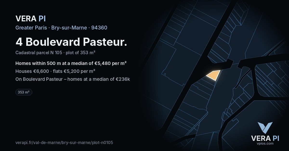 4 Boulevard Pasteur, Bry-sur-Marne at night – the plot lit, the parcels around coloured by the prices near them