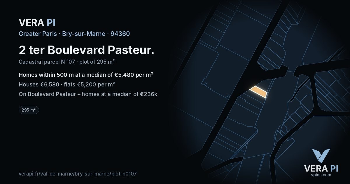 2 ter Boulevard Pasteur, Bry-sur-Marne at night – the plot lit, the parcels around coloured by the prices near them