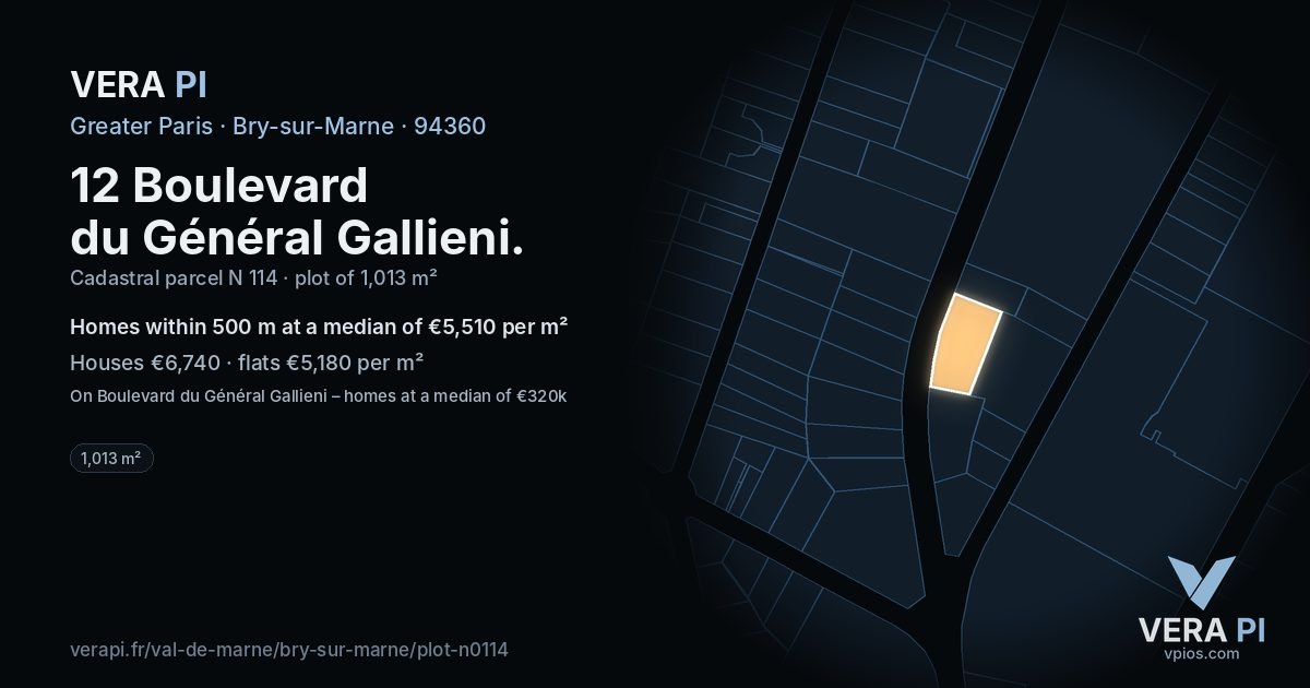 12 Boulevard du Général Gallieni, Bry-sur-Marne at night – the plot lit, the parcels around coloured by the prices near them