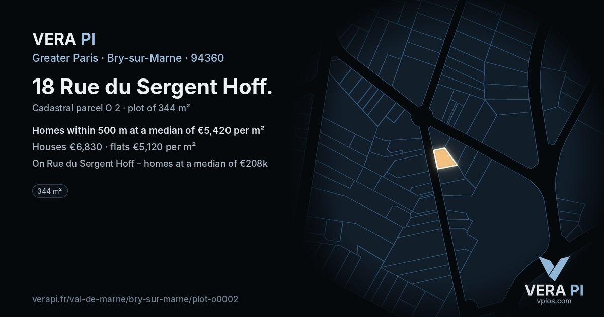 18 Rue du Sergent Hoff, Bry-sur-Marne at night – the plot lit, the parcels around coloured by the prices near them
