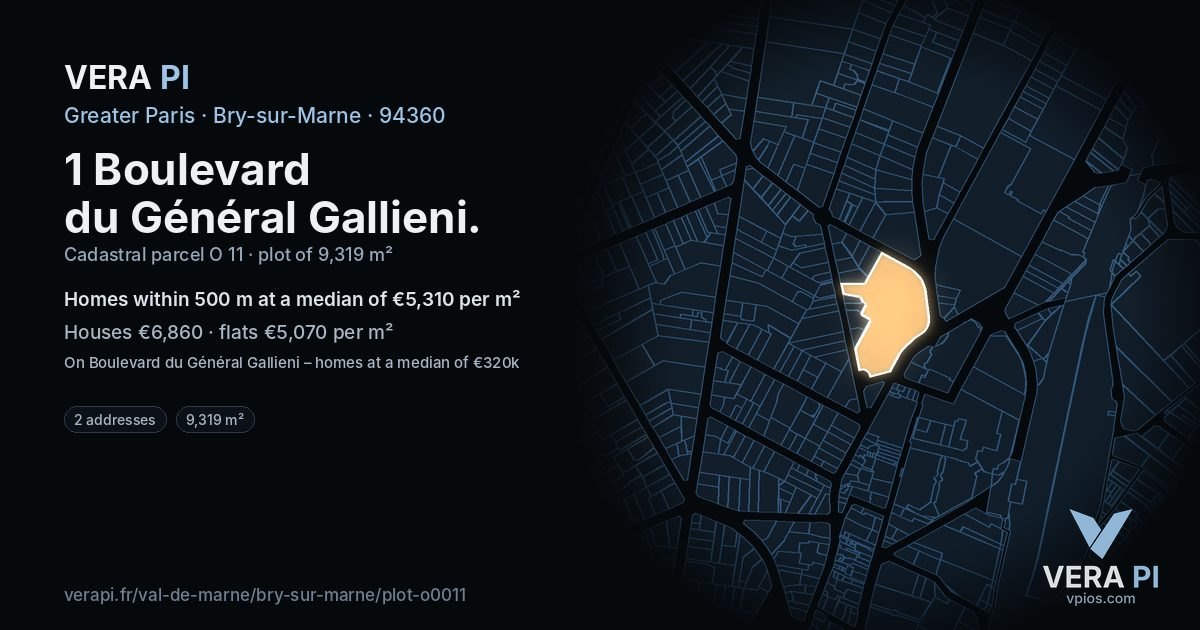 1 Boulevard du Général Gallieni, Bry-sur-Marne at night – the plot lit, the parcels around coloured by the prices near them