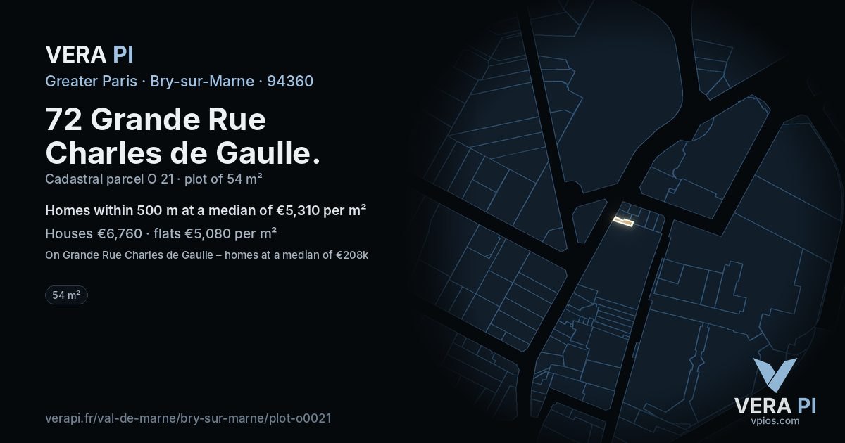 72 Grande Rue Charles de Gaulle, Bry-sur-Marne at night – the plot lit, the parcels around coloured by the prices near them