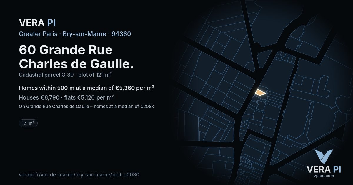 60 Grande Rue Charles de Gaulle, Bry-sur-Marne at night – the plot lit, the parcels around coloured by the prices near them