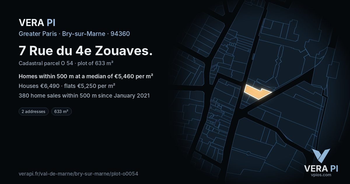 7 Rue du 4e Zouaves, Bry-sur-Marne at night – the plot lit, the parcels around coloured by the prices near them