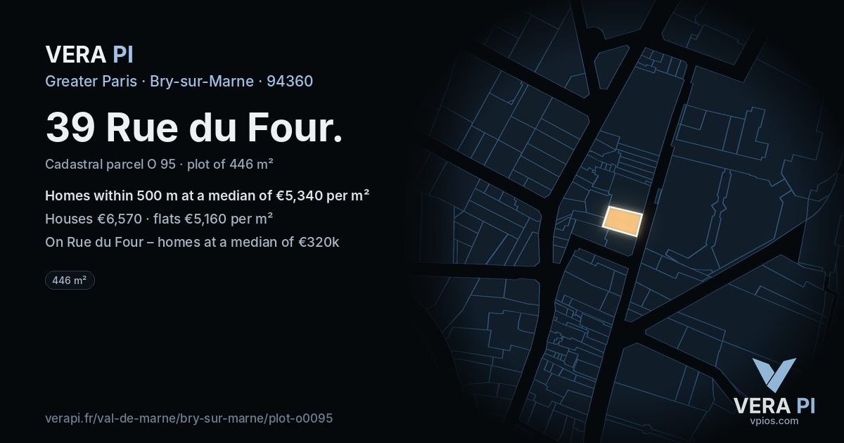 39 Rue du Four, Bry-sur-Marne at night – the plot lit, the parcels around coloured by the prices near them