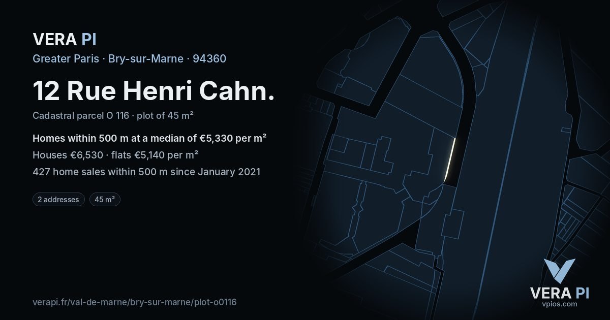 12 Rue Henri Cahn, Bry-sur-Marne at night – the plot lit, the parcels around coloured by the prices near them