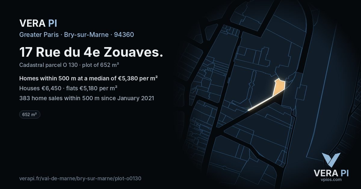 17 Rue du 4e Zouaves, Bry-sur-Marne at night – the plot lit, the parcels around coloured by the prices near them
