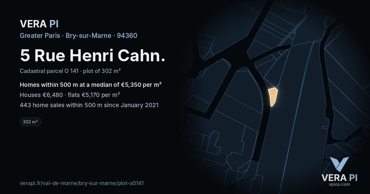 5 Rue Henri Cahn, Bry-sur-Marne at night – the plot lit, the parcels around coloured by the prices near them