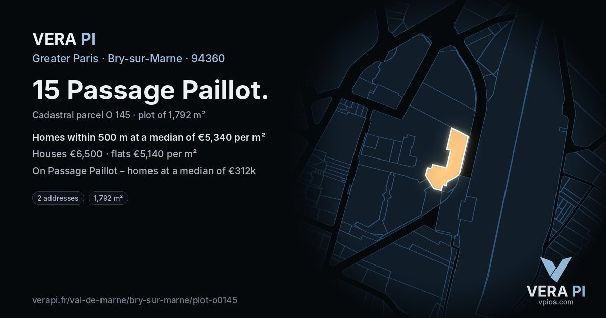 15 Passage Paillot, Bry-sur-Marne at night – the plot lit, the parcels around coloured by the prices near them