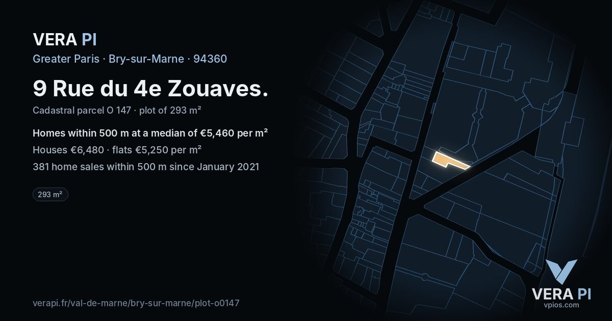 9 Rue du 4e Zouaves, Bry-sur-Marne at night – the plot lit, the parcels around coloured by the prices near them