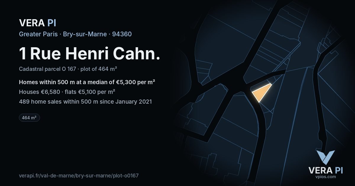 1 Rue Henri Cahn, Bry-sur-Marne at night – the plot lit, the parcels around coloured by the prices near them