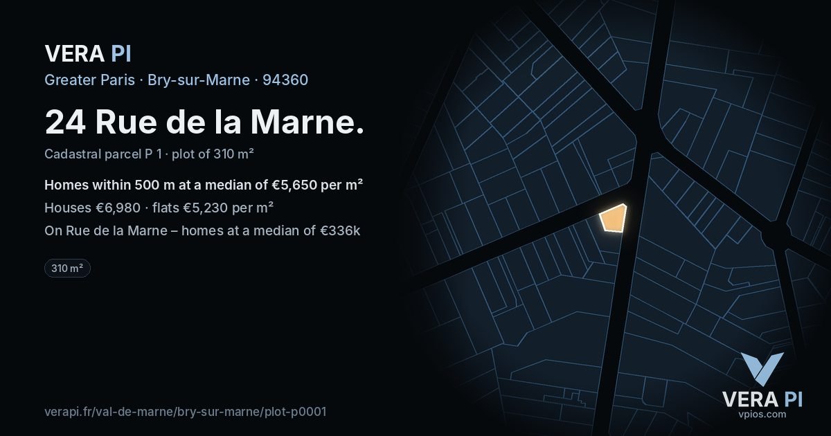 24 Rue de la Marne, Bry-sur-Marne at night – the plot lit, the parcels around coloured by the prices near them