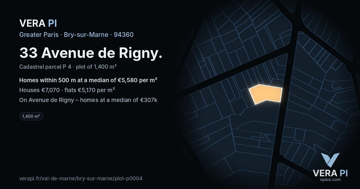 33 Avenue de Rigny, Bry-sur-Marne at night – the plot lit, the parcels around coloured by the prices near them