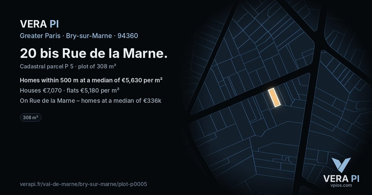 20 bis Rue de la Marne, Bry-sur-Marne at night – the plot lit, the parcels around coloured by the prices near them