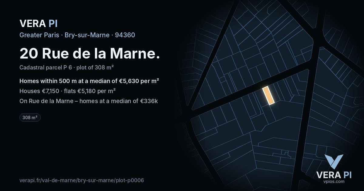 20 Rue de la Marne, Bry-sur-Marne at night – the plot lit, the parcels around coloured by the prices near them
