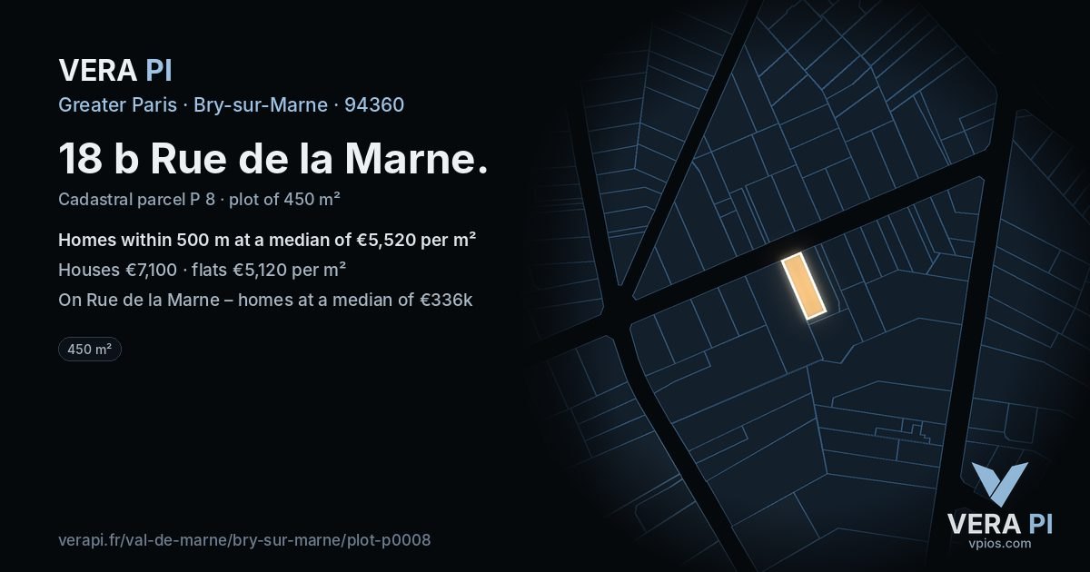 18 b Rue de la Marne, Bry-sur-Marne at night – the plot lit, the parcels around coloured by the prices near them