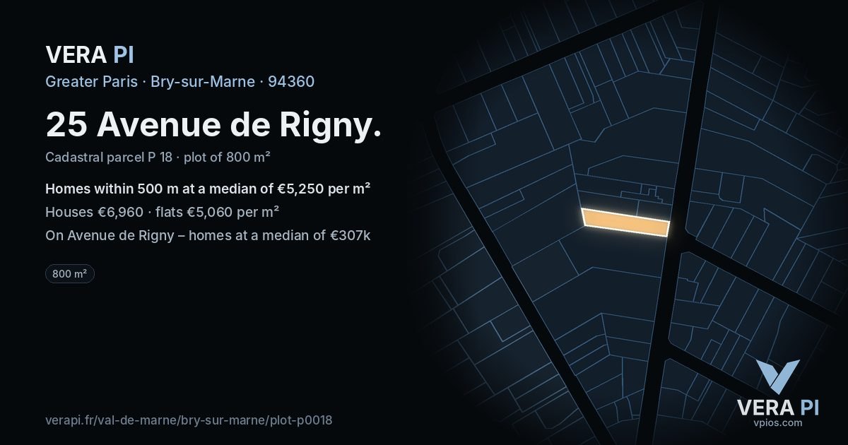 25 Avenue de Rigny, Bry-sur-Marne at night – the plot lit, the parcels around coloured by the prices near them