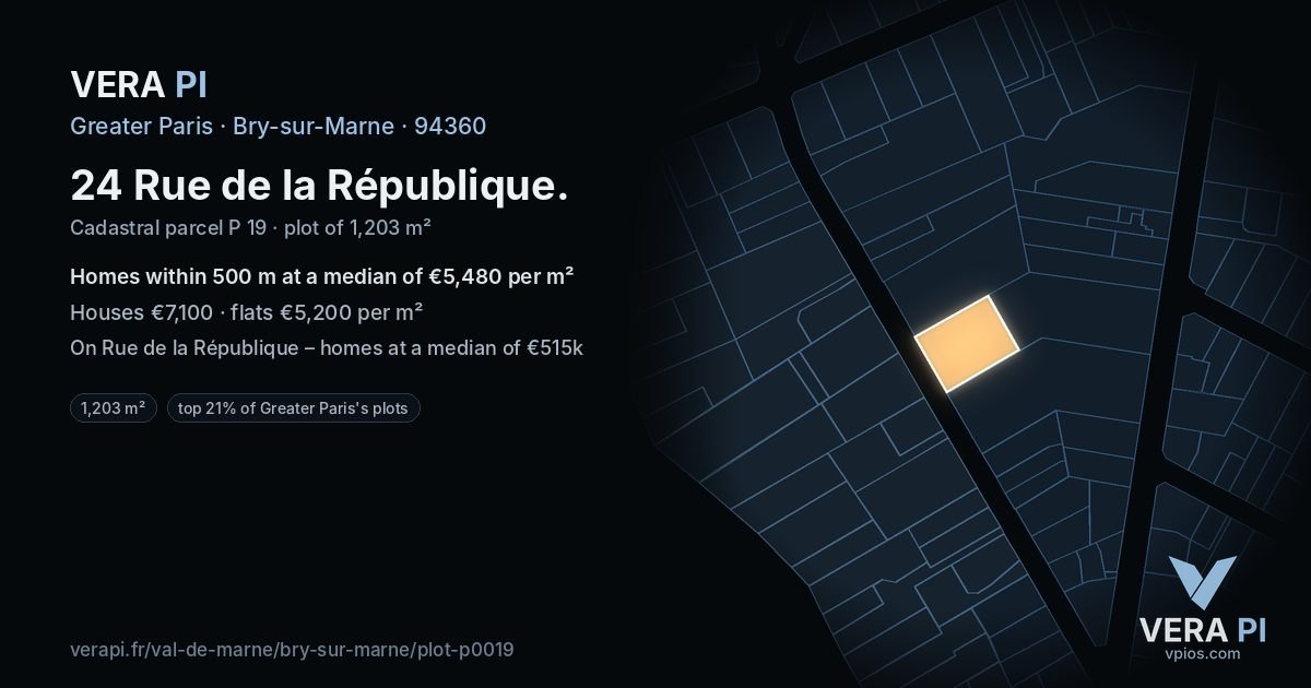 24 Rue de la République, Bry-sur-Marne at night – the plot lit, the parcels around coloured by the prices near them