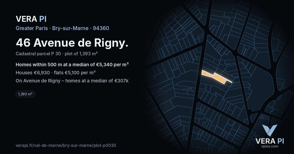 46 Avenue de Rigny, Bry-sur-Marne at night – the plot lit, the parcels around coloured by the prices near them