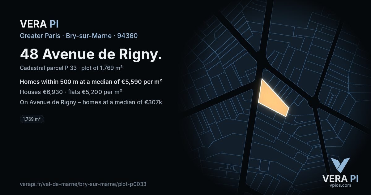 48 Avenue de Rigny, Bry-sur-Marne at night – the plot lit, the parcels around coloured by the prices near them