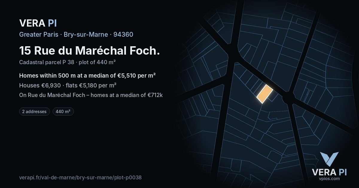 15 Rue du Maréchal Foch, Bry-sur-Marne at night – the plot lit, the parcels around coloured by the prices near them