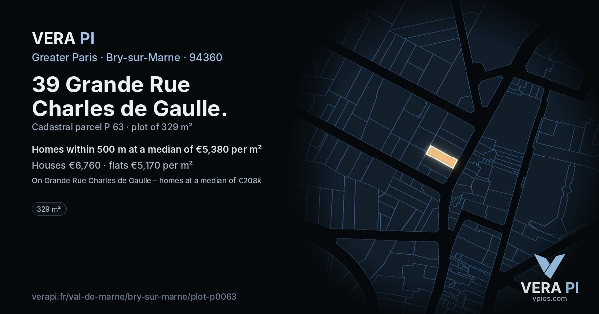 39 Grande Rue Charles de Gaulle, Bry-sur-Marne at night – the plot lit, the parcels around coloured by the prices near them