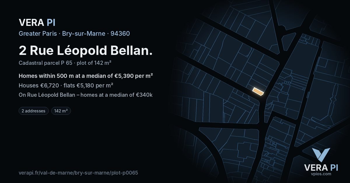 2 Rue Léopold Bellan, Bry-sur-Marne at night – the plot lit, the parcels around coloured by the prices near them