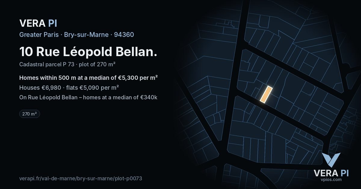 10 Rue Léopold Bellan, Bry-sur-Marne at night – the plot lit, the parcels around coloured by the prices near them