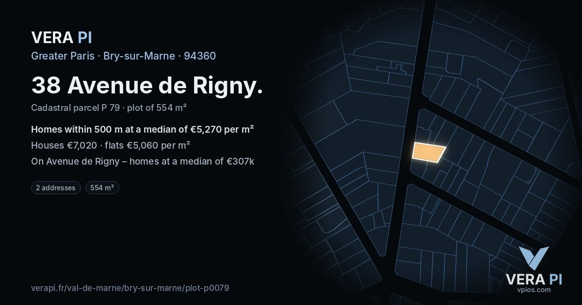 38 Avenue de Rigny, Bry-sur-Marne at night – the plot lit, the parcels around coloured by the prices near them